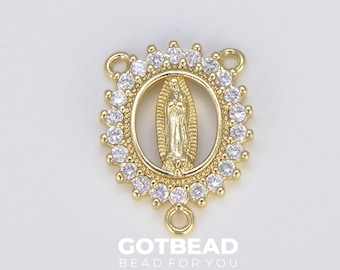 Virgin Mary Miraculous Medal Rosary Centerpiece, 18K Gold  Virgin Mary, Our Lady Of Guadalupe Connector, Rosary Making Supply, CN403