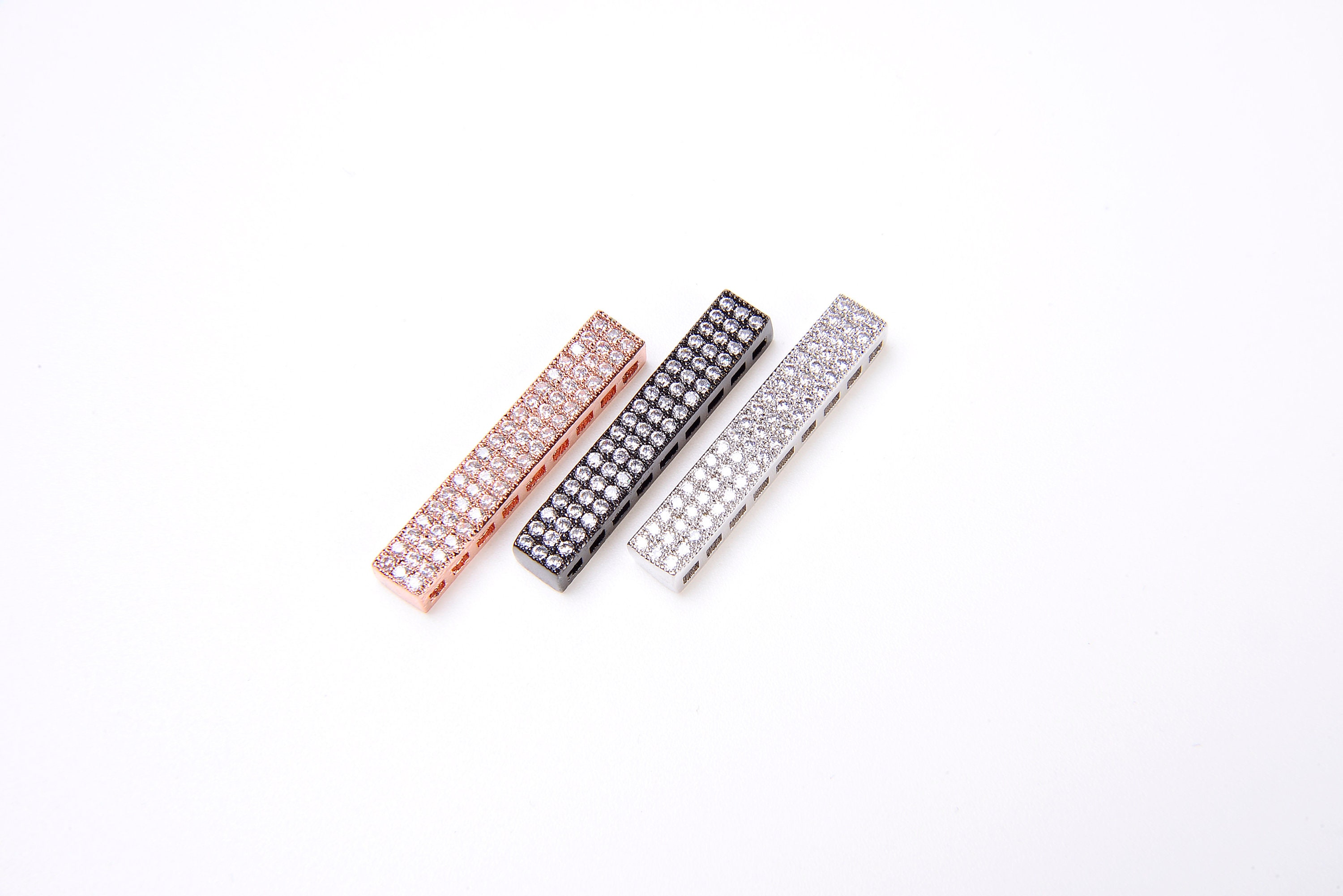CZ Micro Pave Rectangle Spacer Beads, 22K Gold Cubic