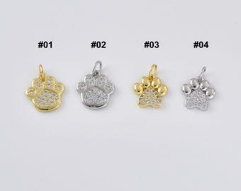 Gold Filled CZ Paw Print Charm, Dog Paw Pendant, Cat Paw Charm, Pet Lover Necklace Bracelet DIY Jewelry Supplies, Gift for Pet Lover, Lot034