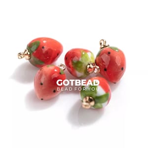 Red Strawberry Charm Bead, Red Enamel Strawberry Fruit Charms for Earring Necklace Bracelet Component, Approx Size 10-13mm, COBD160