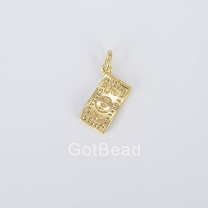 18K Gold Filled  Dollar Bill Charm, Money Charm, 100 Bill Money Charm for Necklace Bracelet Earrings Jewelry Making Supply, 17x8mm, CP1431
