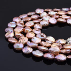 Coin Shaped Freshwater Pearl 5A Quality Coin Pink & Purple Pearl Beads Genuine Cultured High-Quality Pearls Full Strand 14mm FWP025