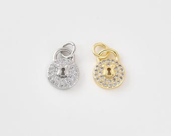 Gold Filled CZ Padlock Charm, Pave Lock Pendant, Dainty Lock Charm for Necklace Bracelet, DIY Jewelry Supply, Gift for Her, CP2493
