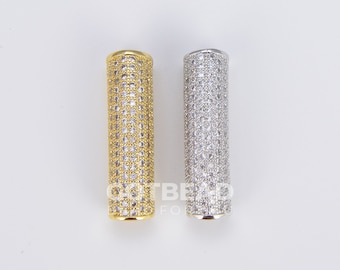 CZ Micro Pave Curved Tube Spacer, CZ Micro Pave Large Hole Tube Beads, Large Hole Curve Tube Bead, DIY, Jewelry Making, 29x9mm, BD601