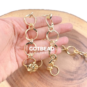 Gold Fancy Twisted Chain by Yard, Gold Filled Chain, Wholesale bulk Roll Chain for Bracelet, Necklaces Jewelry Making, 19mm, CH260