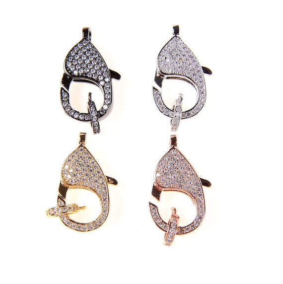 22mm Lobster Clasps, CZ Micro Pave Rhodium Plating, Cubic Zirconia