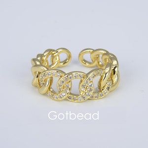 24K Gold  Dainty Chain Link Gold  Stacking Ring, Gold  CZ Ring Open Ring Adjustable Ring for Valentine Gift, 7mm, RG014