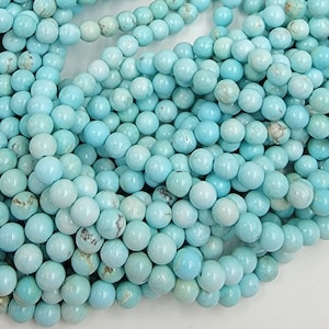 AAA Natural Blue Turquoise Beads, Natural Gemstone Beads, 6mm, 8mm, 10mm, Round Smooth Beads, Full Strand 16” For Jewelry Making GRN292