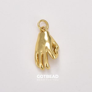 Dainty &quot;Okay&quot; Hand Pendant in Gold Filled, Ok Gesture Charm, Jewelry Supplies, Jewelry Making Earring Bracelet Necklace Charm, CP1732