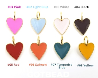 Neon Heart Charms Enamel Heart Pendant for Necklace Earring Charm Component in 18K Gold  Red White Yellow Orange Pink 21/30/37mm CP965