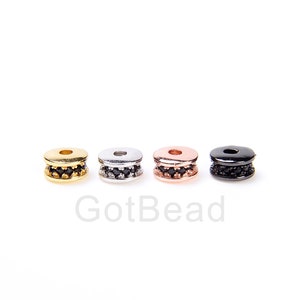 CZ Large Hole Cylinder Spacer Beads, Stopper Beads, 18K Gold   Spacer Beads, Black CZ Beads, Spacer Beads, 6mm, SP032-A0330