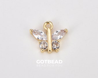 Dainty Butterfly Charm, Gold Filled Micro Pave CZ Butterfly Pendant, Cubic Zirconia Mariposa Pendant Charm for DIY Jewelry Making, CP1891