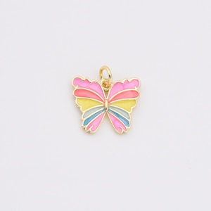 Colorful Rainbow Enamel Butterfly Charm, Gold Filled Monarch Butterfly Pendant for Necklace Bracelets Earring Jewelry Making Supply, CP2202