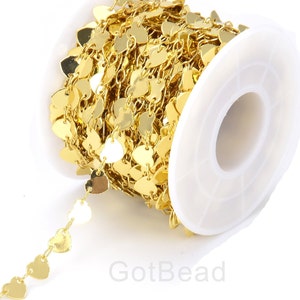 Heart Charm 14K Gold  Chain by Yard Heart Charm Chain by Foot Wholesale Bulk Roll Chain for Jewelry Making Thickness 1mm & 6mm