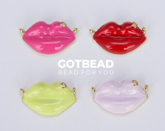 Enamel Lips Charm Connector, CZ Pave Lips Pendant, Sexy Lips Charm, Gold Filled Charm for Bracelet Necklace Jewelry, CN400