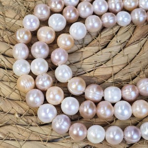 High Luster Round Pearl Beads, 10mm Genuine Natural White Cream Round Freshwater Loose Pearl, High Quality Pearl 7.5&quot; Strand FWP034