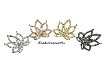 14K Gold Filled Lotus Blume Charm Anhänger - Lotus Blume Kette & Charm in Gold/Silber/Rosegold/Schwarz (24 x 24 mm) KN019