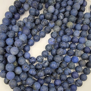 Natural Rare Matte Blue Dumortierite Round Beads, Smooth Round Gemstone Beads 15.5&quot; Strand 4mm, 6mm, 8mm, 10mm, 12mm, 14mm, GRN338