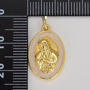 Gold Filled Enamel Virgin Mary Medallion Pendant Our Lady of Guadalupe Charm  Religious Coin Catholic Jewelry Making Supply 23x14mm, CP1606