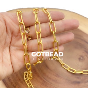 Matte Gold Paperclip Chain by Yard, Oval Link Chain by Foot, Wholesale Bulk Roll Chain for DIY Jewelry, Thickness 1.5mm, CH276