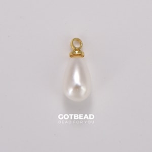 Ciondolo con perla a goccia bianca, ciondolo con perla d'acqua dolce riempita d'oro, regalo per damigella d'onore, ciondolo per componente di collana e braccialetto, CP1741