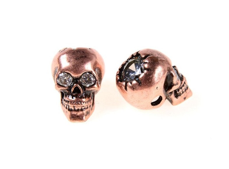 ドクロビーズ Micro Pave CZ Skull Connector Beads, CZ Clear Micro Pave Skull