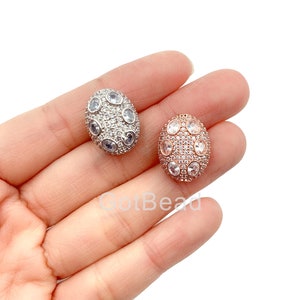 Oval Spacer Beads, Flat Oval Pendant, CZ Micro Pave Oval Bead, Oval Pendant, Clear Zirconia, DIY, Jewelry Making, 19x15mm, BD805-E12401