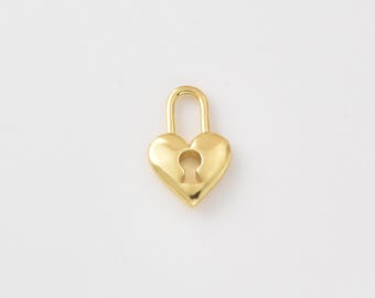 Gold Filled Heart Padlock Charm, Heart Lock Pendant, Love Lock Charm for Necklace Bracelet, Minimalist DIY Jewelry Supply, CP2495