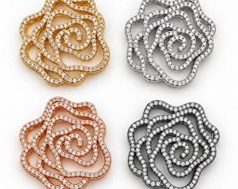 Gold Filled Floral Rose Bead, Rhinestone Pave Flower Spacer Bead, Open Rose Design Jewelry Finding, Decorative Bead for Jewelry Making BD661
