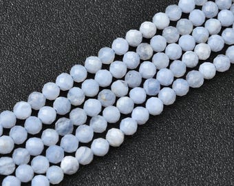 Blue Lace Agate Faceted 4mm Micro Round Beads Strand, AAA Natural Gemstone, Jewelry Making Supplies PRP1190