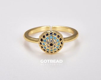 Anillo ajustable Evil Eye CZ, anillo de mal de ojo lleno de oro, anillo de ojo cúbico, anillo apilable, mal de ojo turco, anillo de protección de mal de ojo, RG161