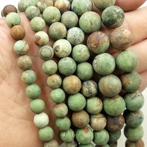 African Green Opal Matte Finish Natural Gemstone Beads 6mm, 8mm and 10mm Grade AAA High-quality Full Strand BLU065