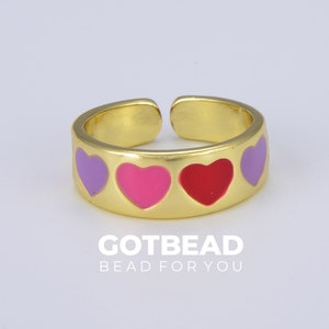 18K Gold  Colorful Heart Ring, Enamel Heart Open Ring Adjustable Dainty Stacking Ring Minimalist Heart Ring for Birthday Gift, RG046