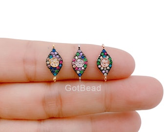Złącze Micro Pave ze Złotego Wypełnionego Oka Zła CZ, Złącze Bransoletki CZ Eye, Złącze Cyrkonii Sześciennej do Tworzenia Bransoletek, 15 x 6 mm, CN346