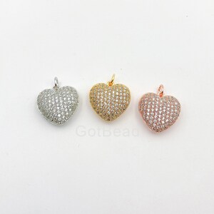 Dainty 18K Gold Filled  Heart Charm Dangling Pendant w/ Cubic Zircon for Layer Necklace Valentine Gift for Jewelry Making, 15mm, CP1321