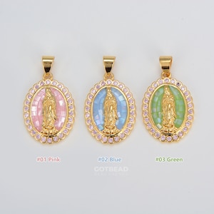 24k Gold Filled Micro Pave Lady Guadalupe Charm, CZ Pave Virgin Mary Charm For DIY Jewelry Making, 22x15mm Gold  Virgin Mary CP1156