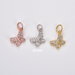 24K Gold Filled  Butterfly Charm CZ Micro Pave, Butterfly Pendant, Butterfly Necklace, Cubic Zirconia, 18x13mm, CP396