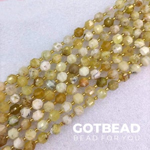 Micro Faceted Natural African Yellow Opal Beads, 8mm Round Beads,Beautiful Natural Honey Yellow Opal Gemstone Beads, 15.5&quot; Strand GRN283