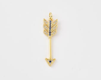 Gold Filled CZ Arrow Charm, Blue Sapphire CZ Arrow Pendant, Dainty Arrow Charm for Necklace Bracelet, DIY Jewelry Supply, CP2498