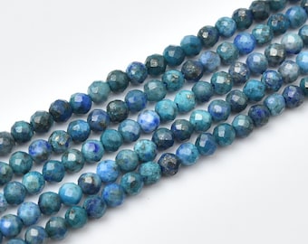 Azurite Faceted Round Beads 4mm 3mm Natural Genuine Blue Gemstone Full Strand for Jewelry Making supplies  PRP1249