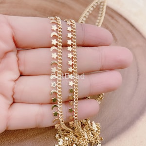 Star & Crescent Moon Chain for Jewelry Making, 14K Gold  Rosary Chain Findings, DIY Body Chains Crafts Accessories Wholesale, CH159