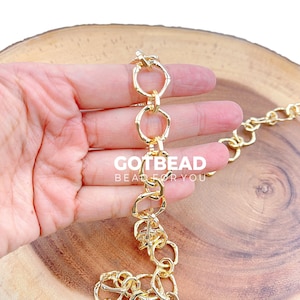 Gold Bamboo Ring Link Chain by Yard, Gold Filled Cable Rolo Chain, Wholesale bulk Roll Chain for Bracelet, Necklaces Jewelry Making, CH259