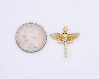 Dainty Dragonfly Charm, Gold Filled Dragonfly Insect Pendant for Necklace Bracelet Jewelry Making Component, CP2156