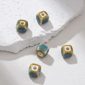 Ceramic Cube Beads for Jewelry Making – Hand-Painted Square Clay Spacer Beads, Boho Artisan Supply for DIY Necklaces & Crafts  8x8mm, ORG257