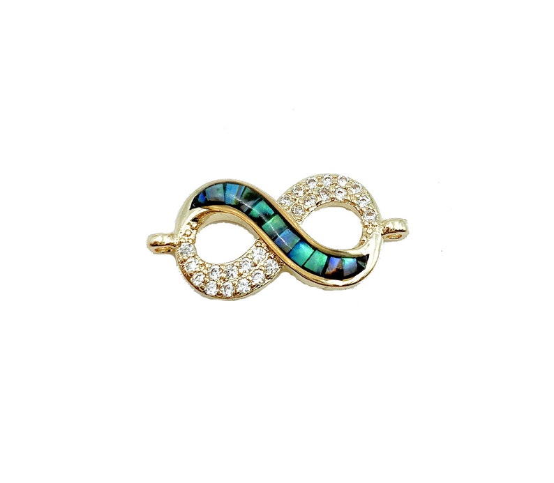 Infinity Connector 22x10mm Cubic Zirconia 14K Gold Filled Infinity Abalone Shell Connector Charm CN294 CZ Micro Pave Connectors