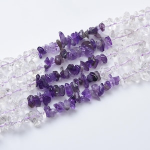 Natural Amethyst Gemstone Chip Beads, Clear Crystal Chip Beads Strand, Irregular Shape DIY Beads, For Jewelry Making, Necklace Beads GRN551