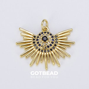 1pc 24k Gold Filled Micro Pave CZ Sun Burst Pendant Charm, Cubic Sun Micro Pave CZ Pendant Charm, Pendant, For DIY Jewelry, CP1495