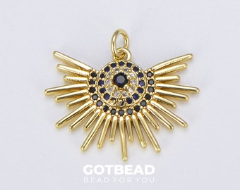 1pc 24k Gold Filled Micro Pave CZ Sun Burst Pendant Charm, Cubic Sun Micro Pave CZ Pendant Charm, Pendant, For DIY Jewelry, CP1495