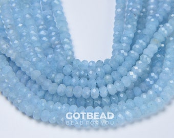 Light Blue Aquamarine Beads, 6x4mm Grade AA Genuine Natural Gemstone, Faceted Rondelle Loose Beads, 15.5" Full Strand PRP646