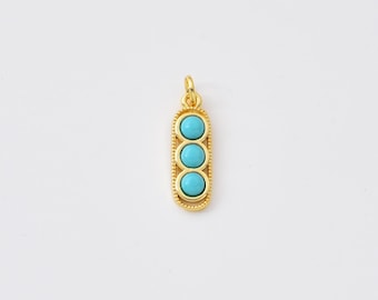 Gold Filled Turquoise Charm, Blue Cabochon Pendant, Triple Stone Connector Charm for Bracelet Necklace, Jewelry Making Supply, CP2537
